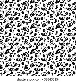 Simple black grungy brush strokes on white background seamless pattern. Minimalistic decorative vector texture for web, print or design.