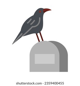 
Simple black halloween grave icon with crow. Monochrome halloween doodle. Grave illustration, isolated white background.
