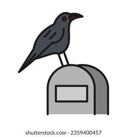 
Simple black halloween grave icon with crow. Monochrome halloween doodle. Grave illustration, isolated white background.
