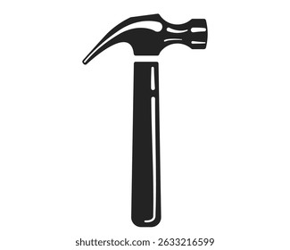 Simples ícone de martelo preto isolado no branco. Símbolo de construção, reparação, indústria e DIY. Gráfico versátil para sites, aplicativos e designs.