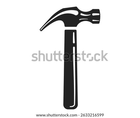 Simple black hammer icon isolated on white. Symbol of construction, repair, industry, and DIY. Versatile graphic for websites, apps, and designs.