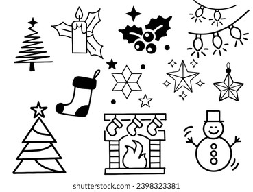 simple black and hand drawn of christmas decoration