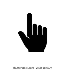 Simple black hand gesture icon with index finger raised against a white background.