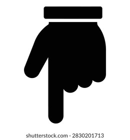 A simple black hand icon with index finger pointing down, used for directions or guidance