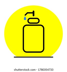 Icono simple de sanitizador de mano negra con fondo, limpiando gérmenes y virus