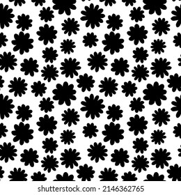 Simple black hand-drawn flowers on white seamless pattern vector