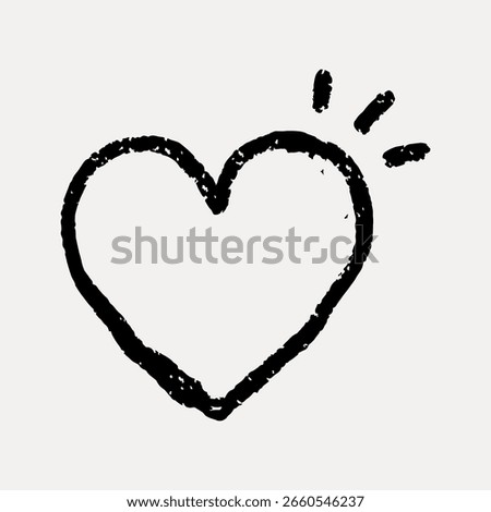 Simple black hand-drawn heart icon with three lines. Heart design is sketched, giving a casual, artistic feel. Heart icon is perfect for love-themed projects. Doodle illustration vector.