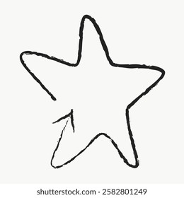 Simple black hand-drawn star on a white background. Star design is rough and sketchy. Star shape is irregular, giving a casual, artistic feel. Star stands out. Element vector illustration.