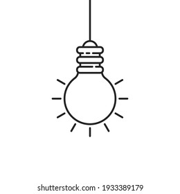 simple black hanging thin line light bulb. lineart style trend modern logotype graphic stroke art design isolated on white. concept of think outside the box or bright rays in night or illumination