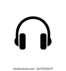 Simple black headphone icon in modern minimalist flat design style on a white background, ideal for music apps, audio branding, podcast graphics, media logos, and digital projects.