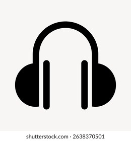 Simple black headphones icon on a white background. Headphones symbol, perfect for audio, music, and sound design. Minimalist headphones graphic. User interface icon vector.