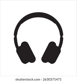 Simple black headphones silhouette graphic white background.
