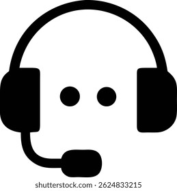 A simple black headset icon with an integrated microphone provides a visual representation of customer service and clear communication on a white background.