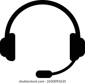A simple black headset with microphone for communication, isolated on white background.