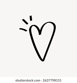 Simple black heart doodle on white background. Heart symbol, heart sketch, heart icon. Minimalist design art illustration. Doodle shape vector.