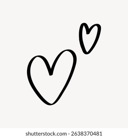 Simple black heart doodles on a white background. Minimalist heart design. Heart shapes in black. Artistic illustration. Black art. Doodle shape vector.