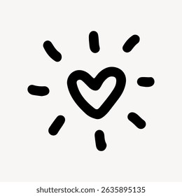 Icono de corazón negro simple con líneas radiantes sobre un fondo blanco. Símbolo del corazón rodeado de líneas. Diseño minimalista de corazón con líneas. Lindo Vector doodle.