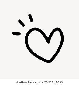 Simple black heart illustration with three lines. Heart drawing on white background. Heart symbol in black. Minimalist heart art with black lines. Cute doodle vector.