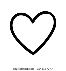 A simple black heart is outlined in a hand drawn style. The minimalist vector icon represents love, affection, and connection through its basic shape