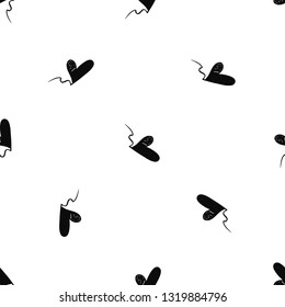 Simple black heart seamless pattern. Hand drawn black icons on white background. Doodle brush, pen, marker illustration. Scribble ornament backdrop.