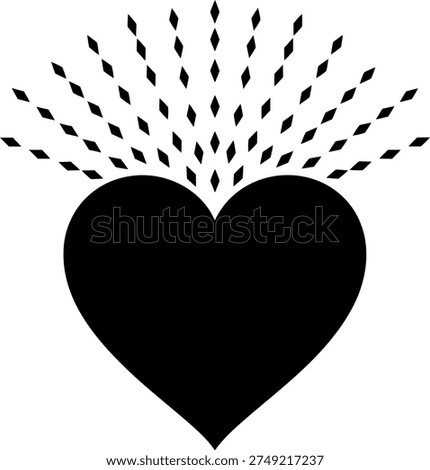a simple black heart shape with small black rays or spikes emanating from the top against a plain white background