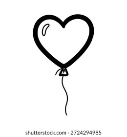 Globo simple en forma de corazón negro con nudo y cuerda