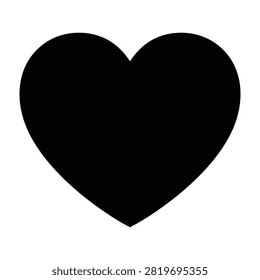 Simple black heart silhouette icon isolated on white background. Symbol of love, romance, and affection. Perfect for Valentine's Day, wedding invitations, and romantic designs.