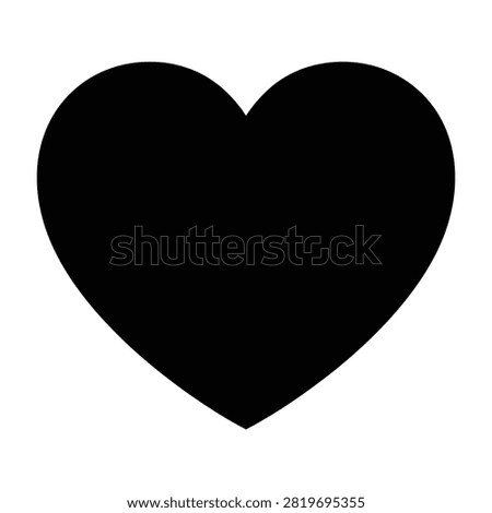 Simple black heart silhouette icon isolated on white background. Symbol of love, romance, and affection. Perfect for Valentine's Day, wedding invitations, and romantic designs.