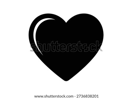 A simple black heart symbol on a white background, representing love and affection