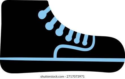 Zapatilla deportiva de caña alta negra simple con cordones azules y costuras