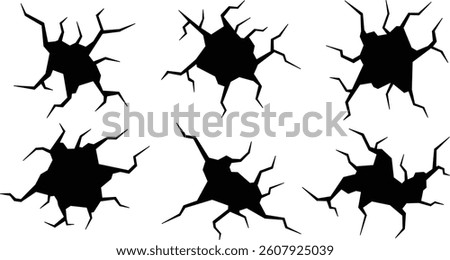 Simple black hole crack wall set illustration	