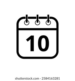 Simple black hollow calendar icon isolated on transparent background for websites and graphic resources, day 10.