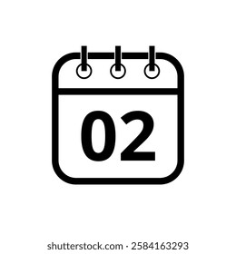 Simple black hollow calendar icon isolated on transparent background for websites and graphic resources, day 02.