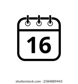 Simple black hollow calendar icon isolated on transparent background for websites and graphic resources, day 16.