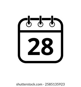 Simple black hollow calendar icon isolated on transparent background for websites and graphic resources, day 28.