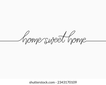 simple black home sweet home text calligraphic lettering continuous lines for happy theme like background, banner, label, cover, card, label, wallpaper, paper etc. vector design.