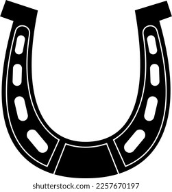 Simple Black Horseshoe Silhouette For Good Luck. Vector Hand Drawn Illustration Isolated On Transparent Background