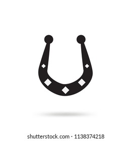Simple black horseshoe vector icon isolated on white background. Horse shoe silhouette as international good luck symbol. Fortune and success sign