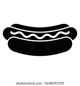 Simple black hot dog with mustard silhouette on white background