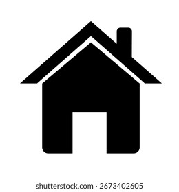 Un icono negro simple de la casa con una chimenea, aislado en un fondo blanco limpio. Este gráfico representa el hogar, el refugio y los bienes raíces.