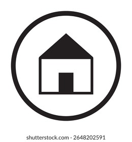 Icono negro simple de la casa en círculo: diseño minimalista del símbolo casero