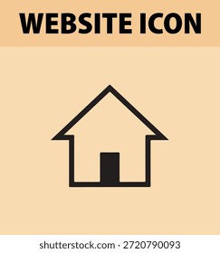 A simple black house icon on a beige background with a website icon label