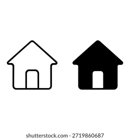 Simples conjunto de ícones de casa preta, com versões de contorno e silhueta preenchida para navegação na web e app.