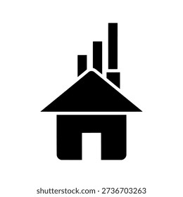 Simple black house icon with smokestacks on white background