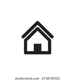 Icono negro simple de la casa que simboliza el hogar o los bienes raíces en un fondo blanco limpio que representa la simplicidad y el diseño