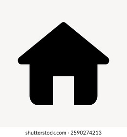 Simple black house icon with a triangular roof and square base. House icon symbolizes home. Minimalist house design for web and apps. Basic house silhouette. User interface icon vector.