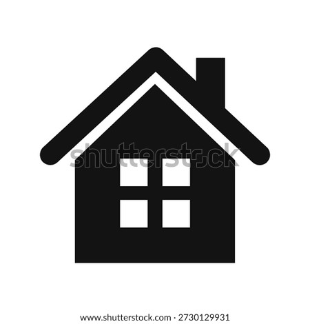 Simple black house icon with white window and chimney
