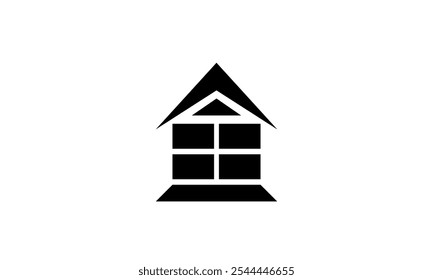 Diseño de Vector de ilustración de logotipo de casa negra simple con rejillas de techo y ventana apuntadas. Ideal para proyectos o temas de diseño, arquitectura y vivienda.