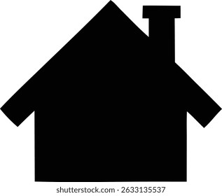 Simple Black House Silhouette with Chimney on White Background