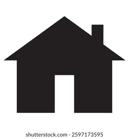 Simple Black House Silhouette on White Background